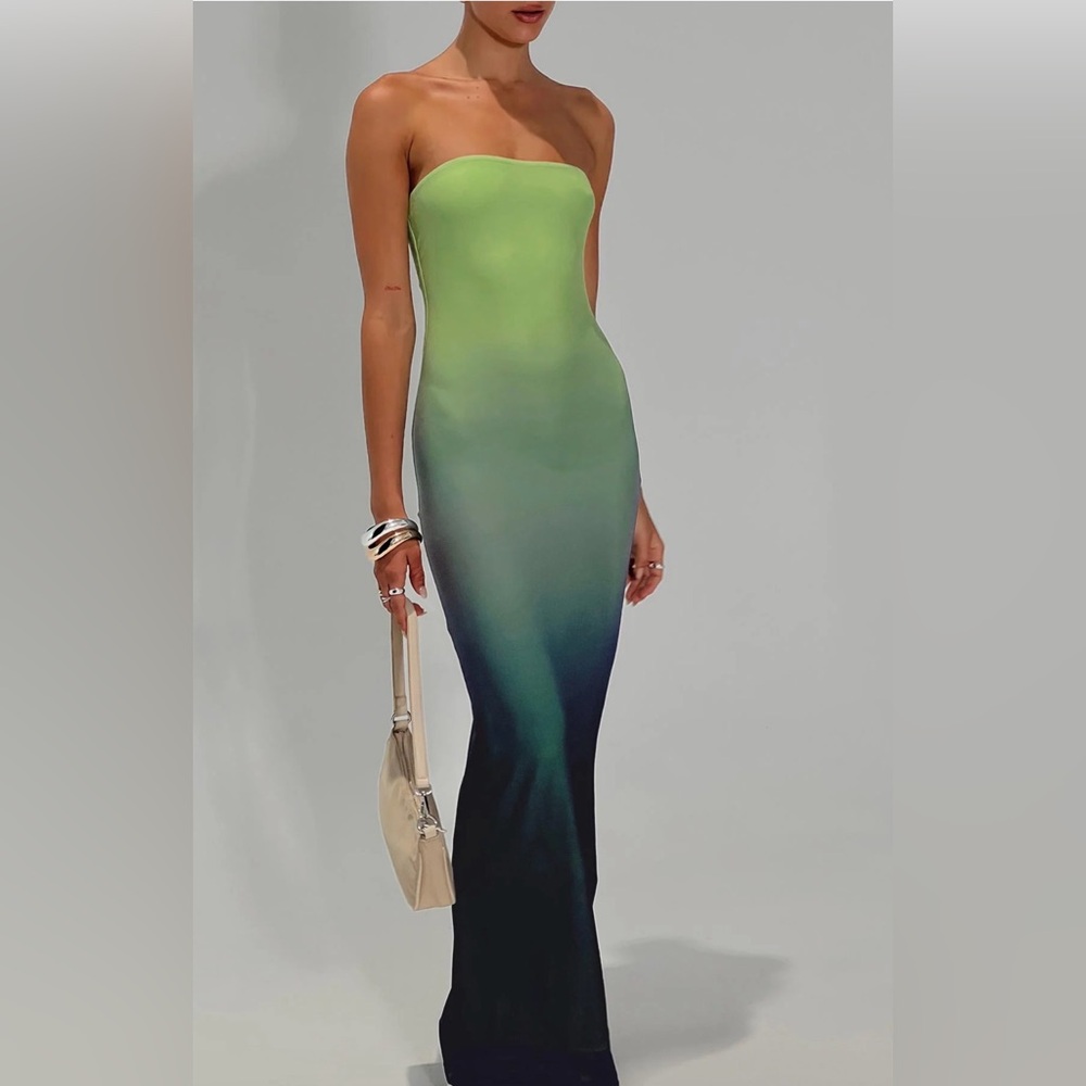 Princess Polly Lime to Navy Ombre Maxi Dress